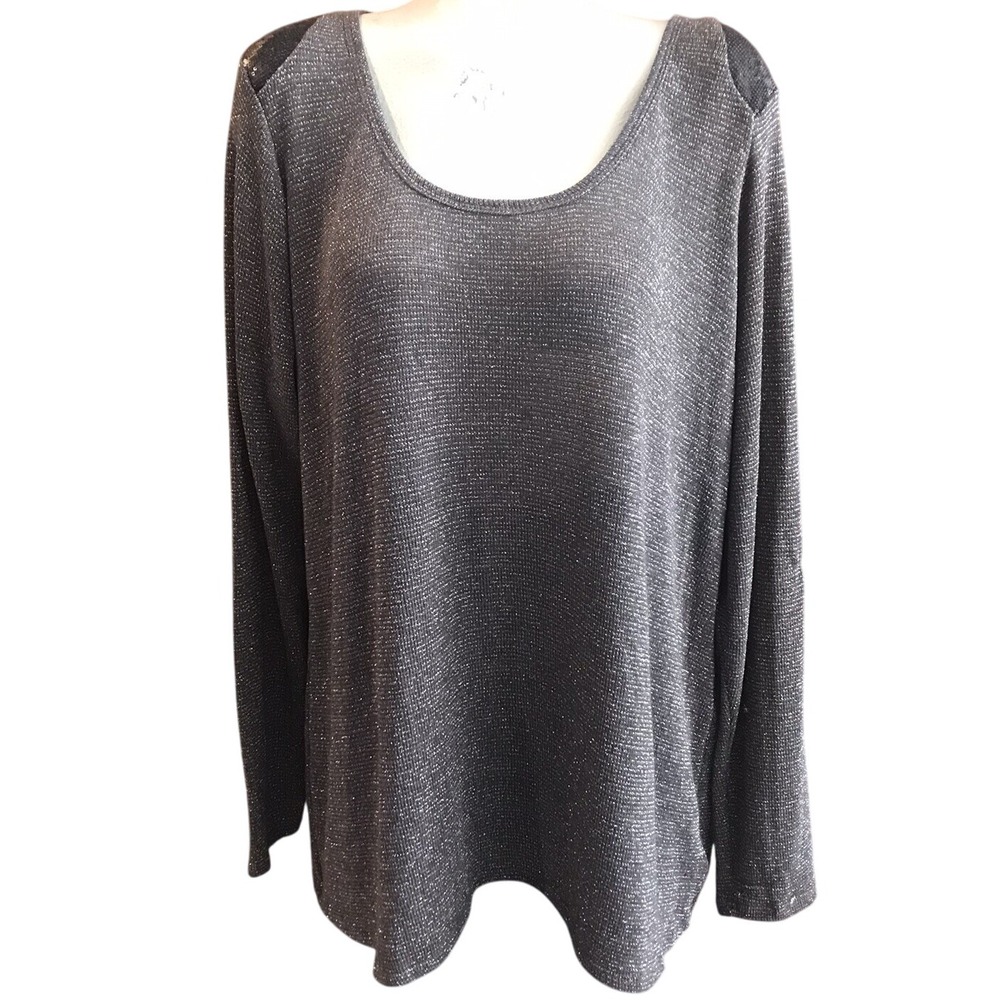 Sparkly‎ Silver Long Sleeve Top with Sequin Shoulder Detail